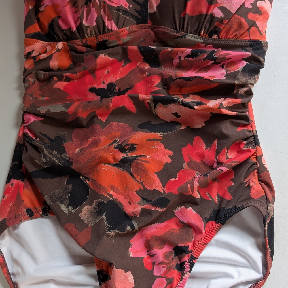 Lands' End White and Brown Swimsuit